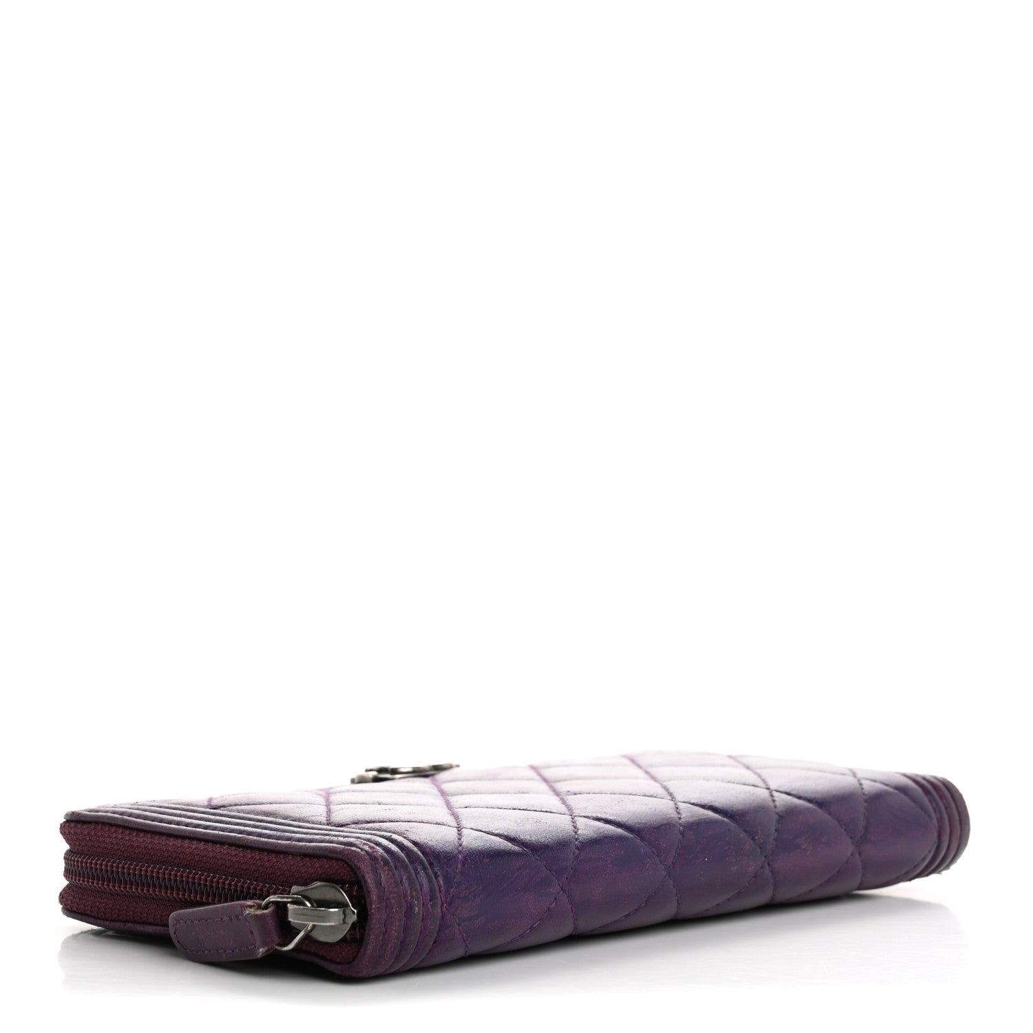 Chanel Lambskin Quilted Boy Zip Around Wallet Purple 4 of 9