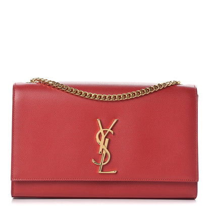 Saint Laurent Grain De Poudre Medium Monogram Kate Satchel Red 1 of 11