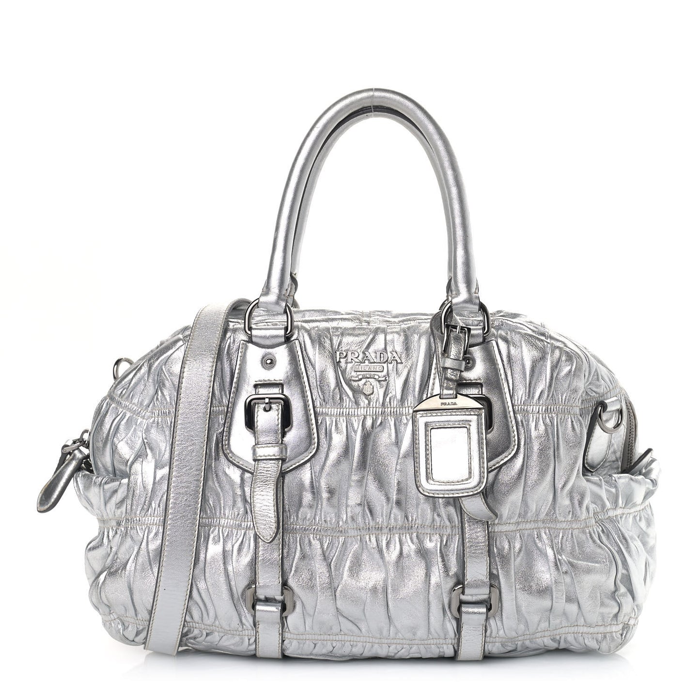 Nappa Gaufre Dome Satchel Silver