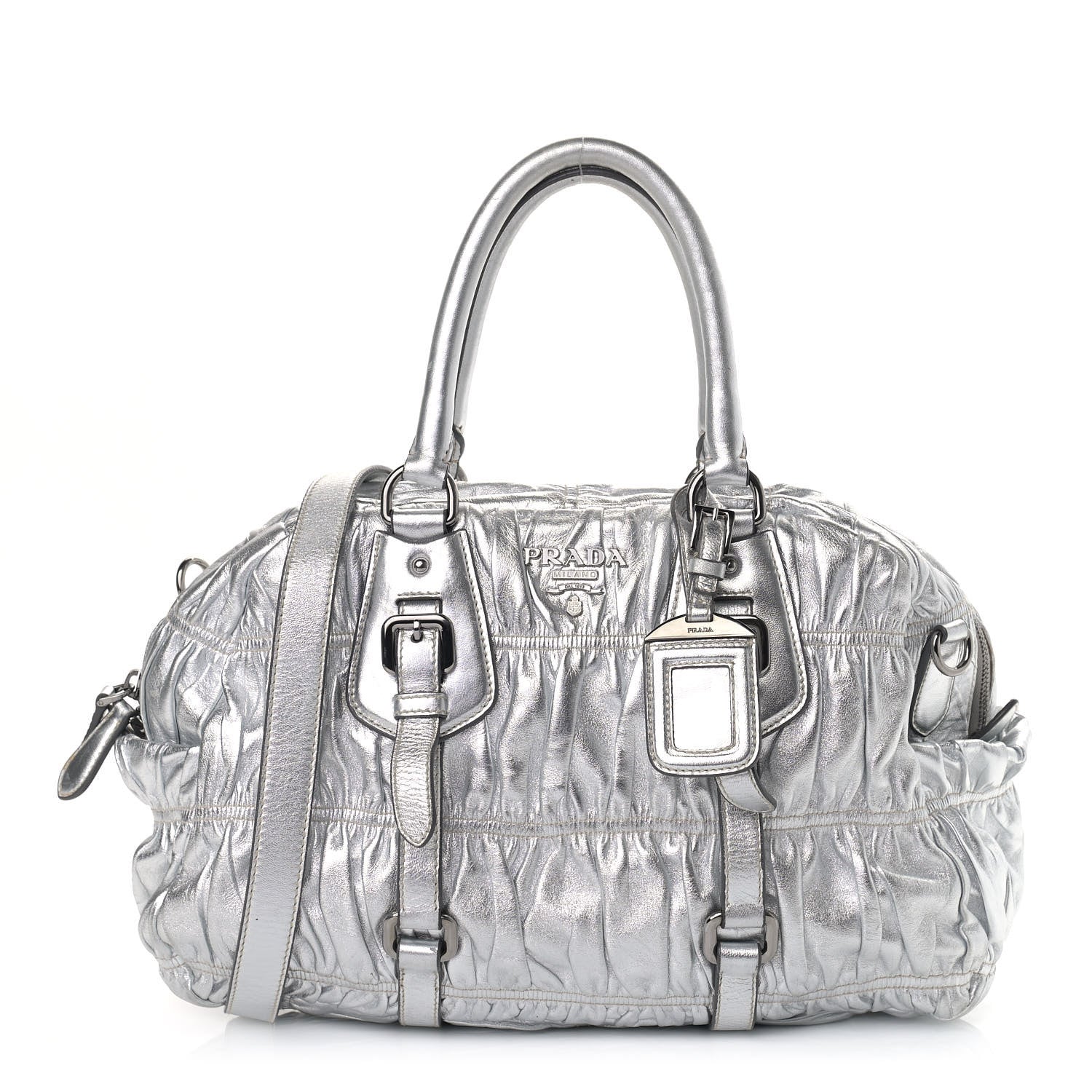 Prada Nappa Gaufre Dome Satchel Silver 1 of 11