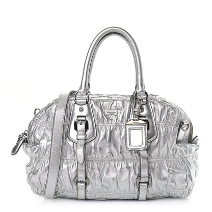 Prada Nappa Gaufre Dome Satchel Silver 1 of 11