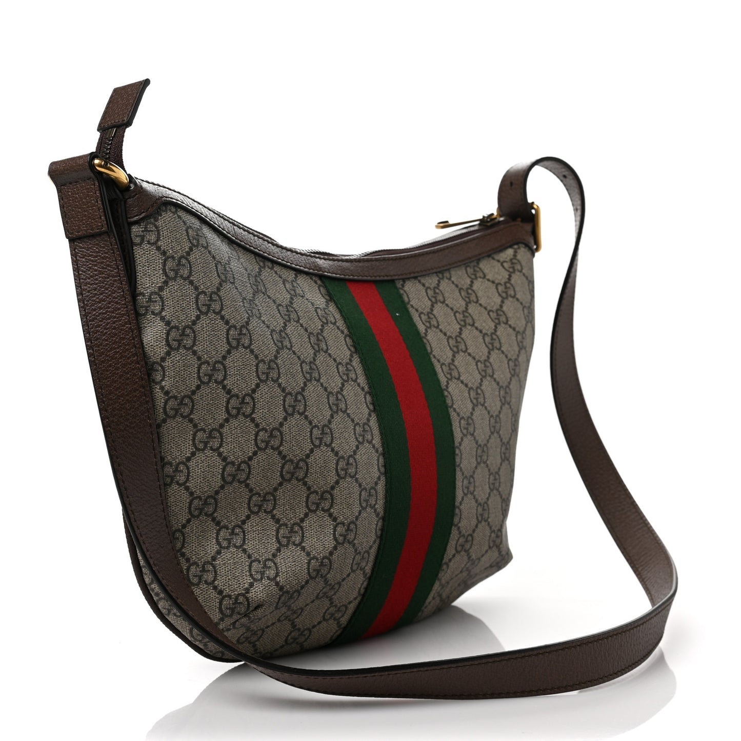 GG Supreme Monogram Web Small Ophidia Half Moon Hobo Brown