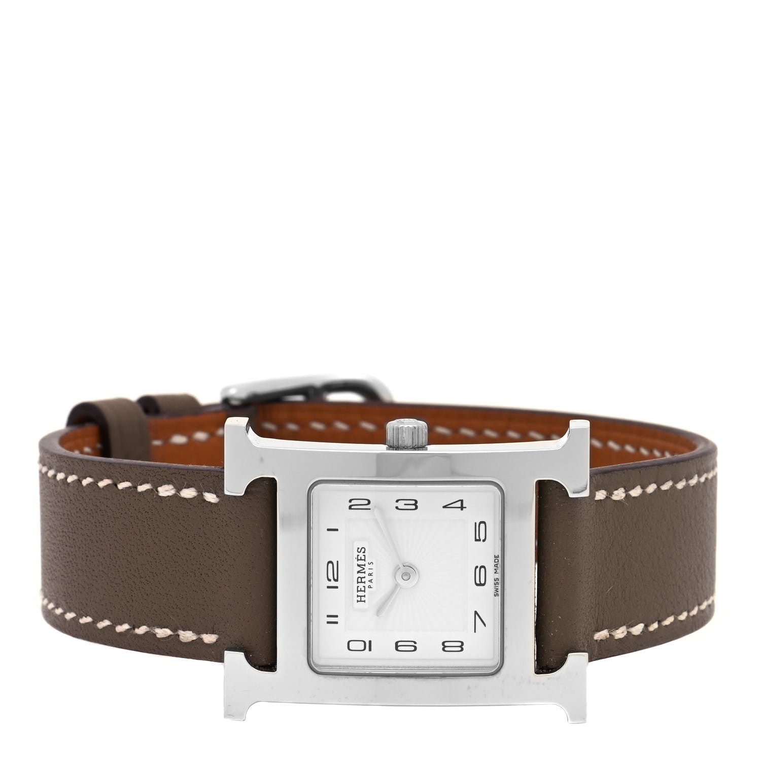 Hermes Stainless Steel Swift 21mm Heure H Hour Quartz Watch Etoupe 2 of 5