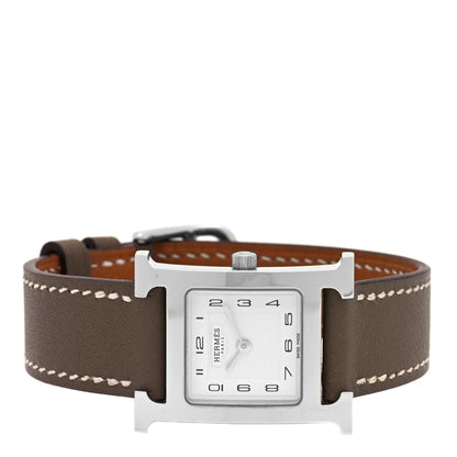 Hermes Stainless Steel Swift 21mm Heure H Hour Quartz Watch Etoupe 2 of 5
