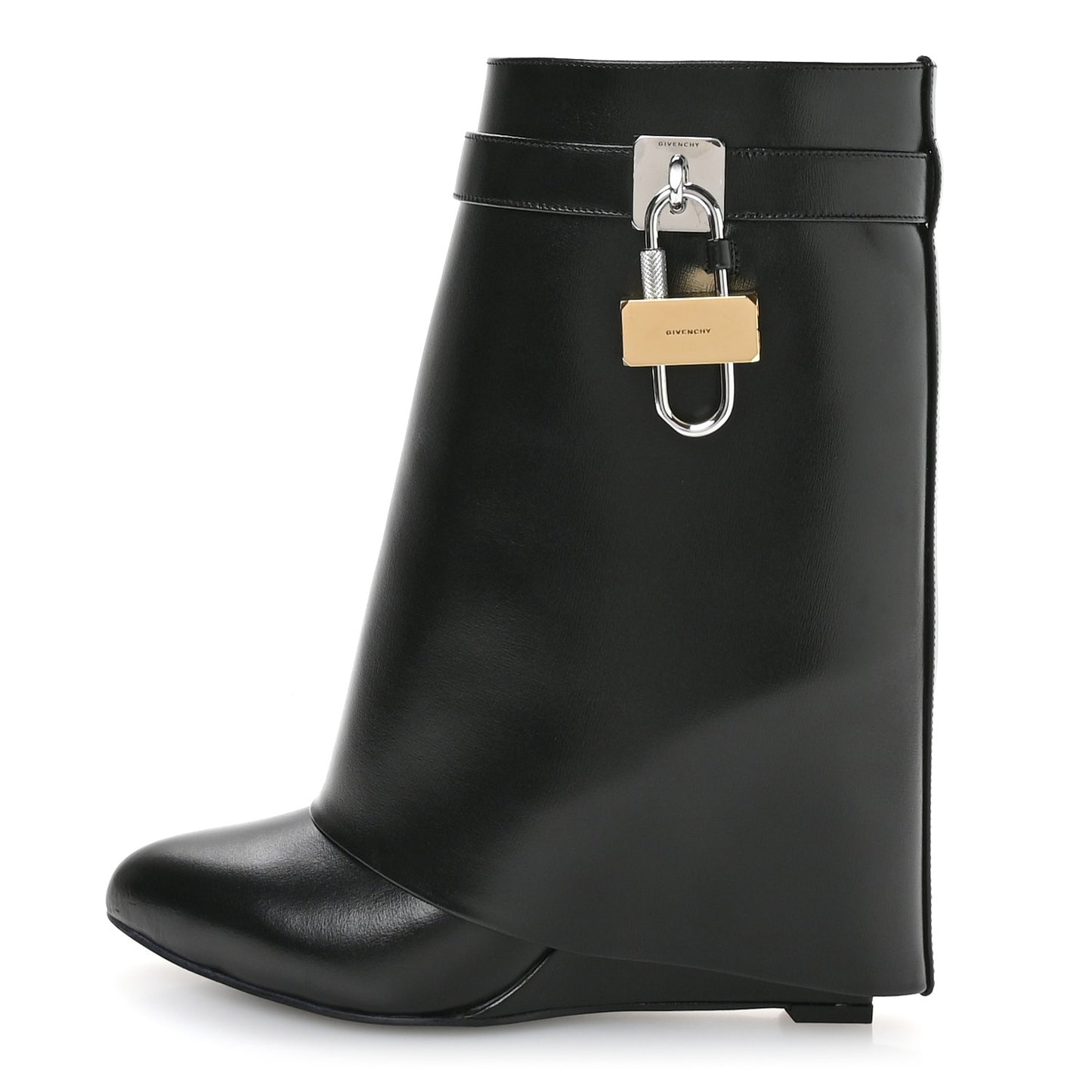 Calfskin Shark Lock Ankle Boots 39 Black