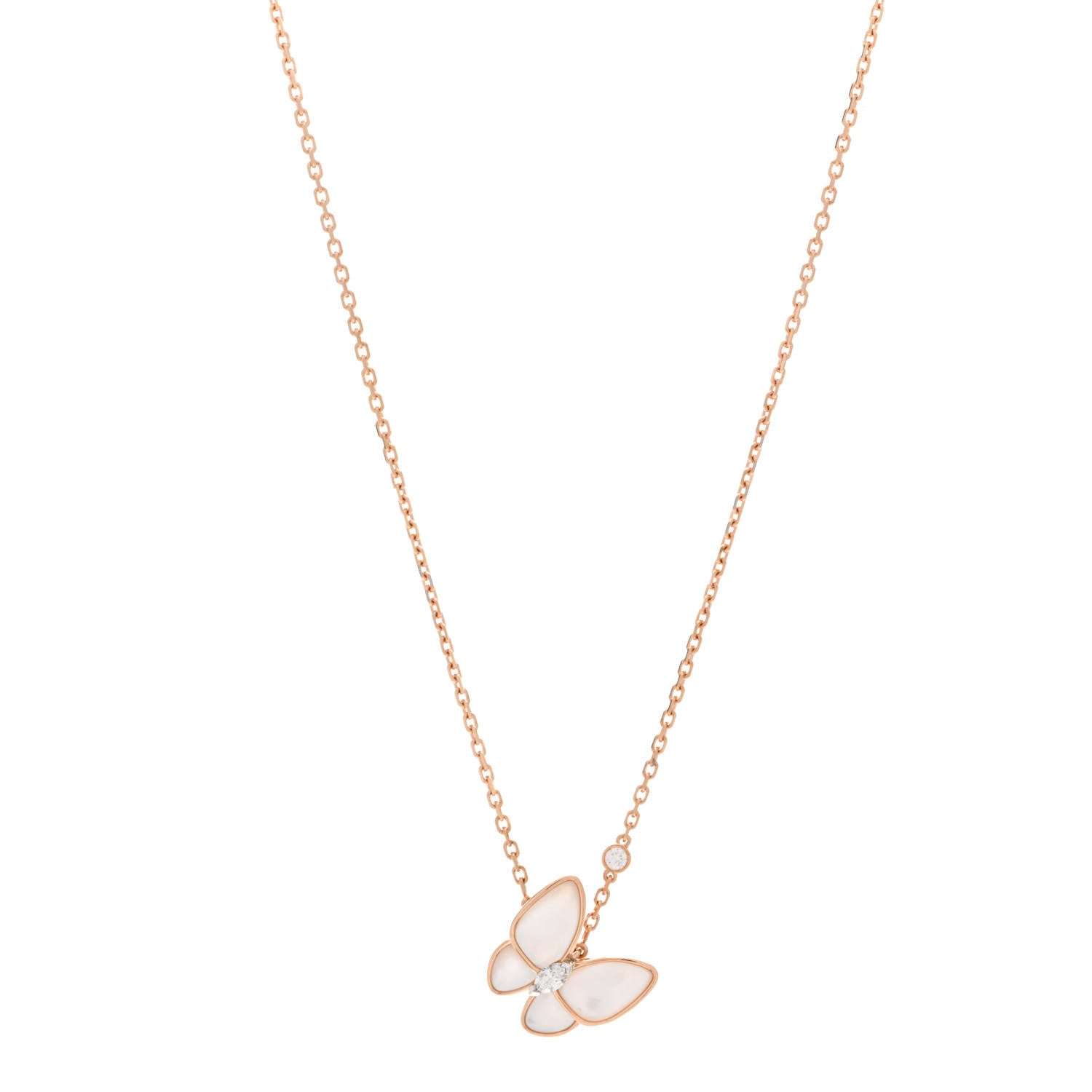 Van Cleef & Arpels 18K Rose Gold Diamond Mother of Pearl Two Butterfly Pendant Necklace 1 of 6