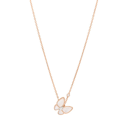 Van Cleef & Arpels 18K Rose Gold Diamond Mother of Pearl Two Butterfly Pendant Necklace 1 of 6