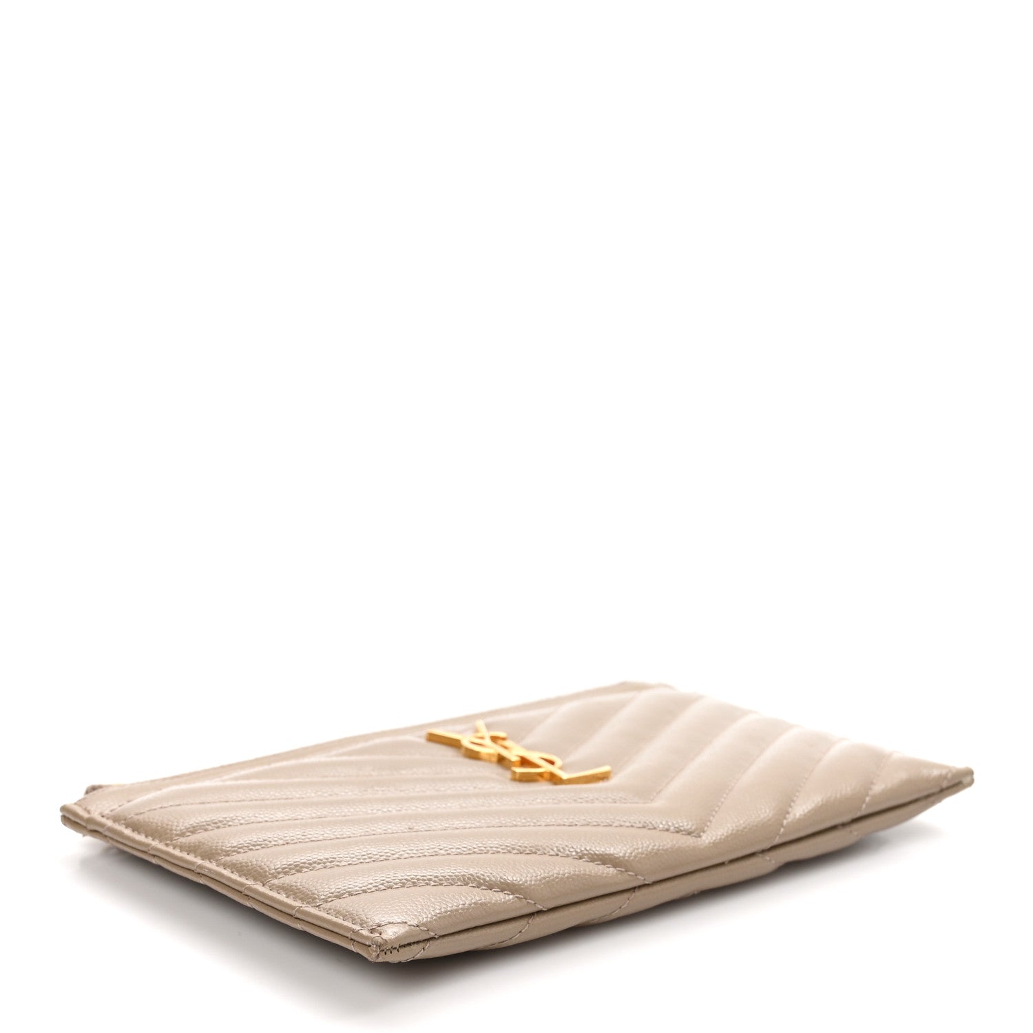 Saint Laurent Grain De Poudre Chevron Monogram Bill Pouch Dusty Grey 4 of 8