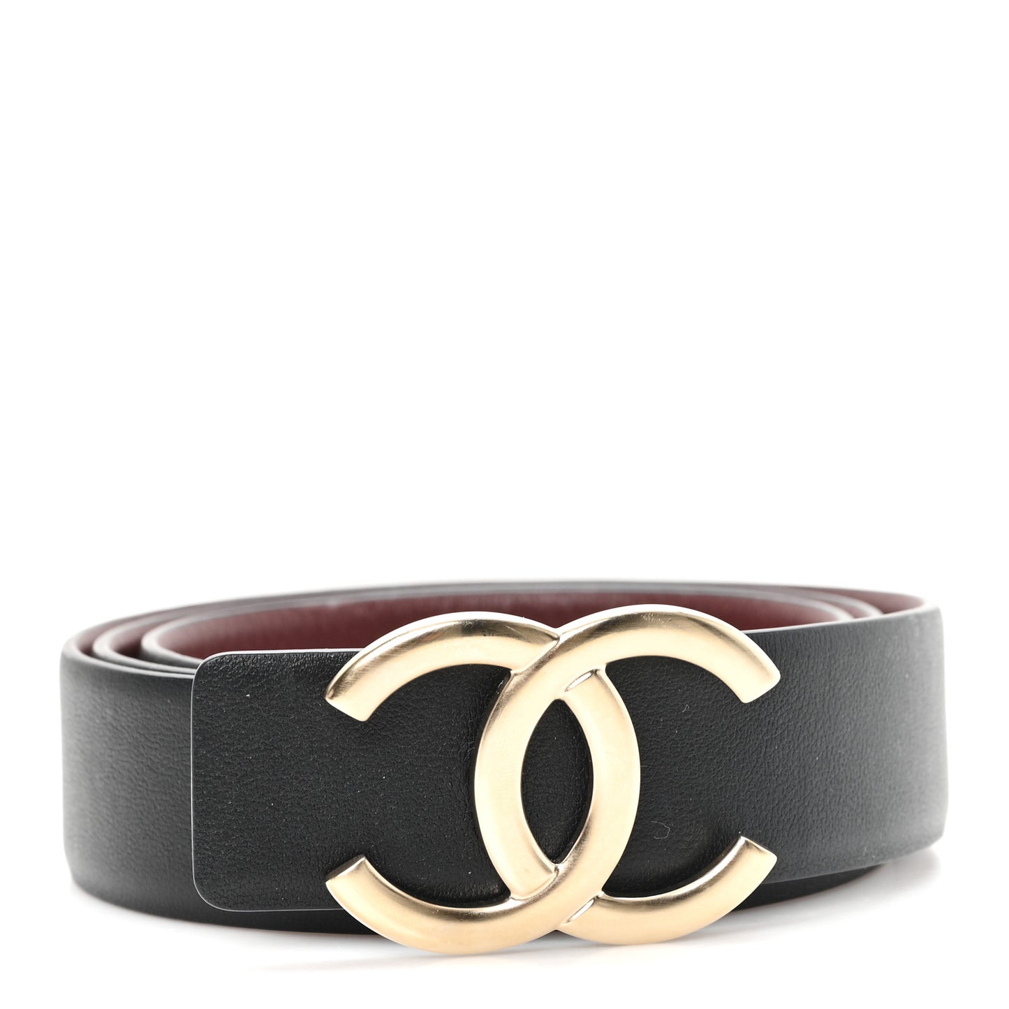 Calfskin CC Reversible Belt 85 34 Black Burgundy
