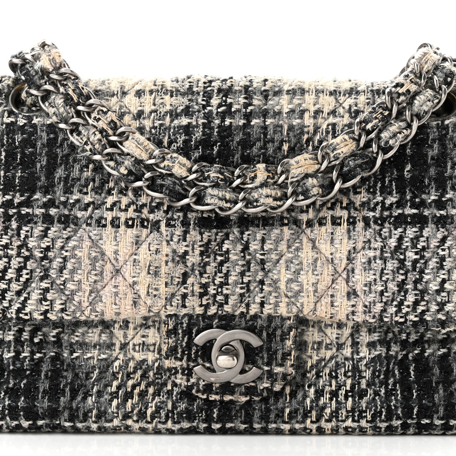 Chanel Tweed Quilted Medium Double Flap Beige White Black 8 of 10