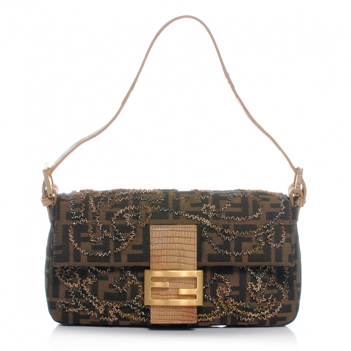 Zucca Lizard Beaded Baguette Tobacco