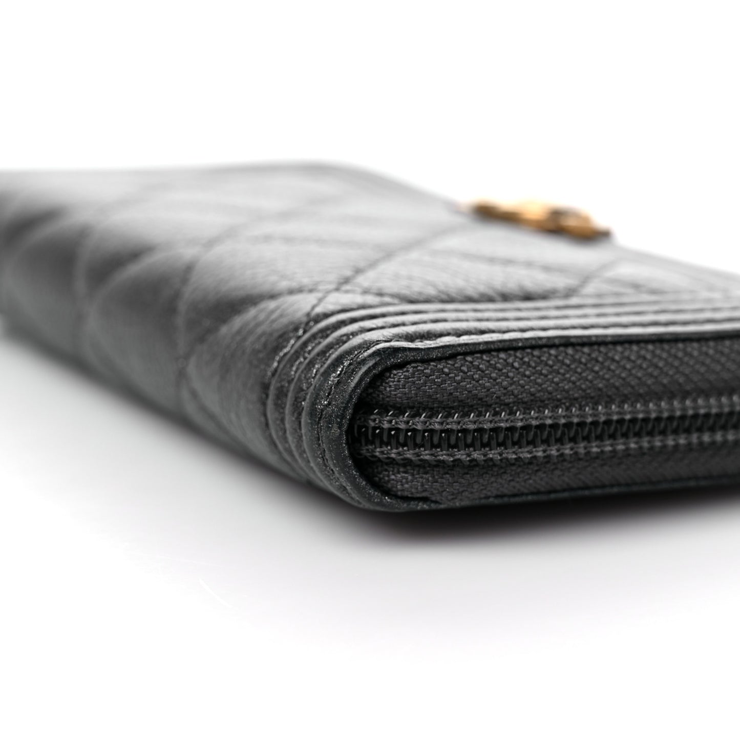 Metallic Calfskin Quilted Small Boy Zip Around Wallet Charcoal