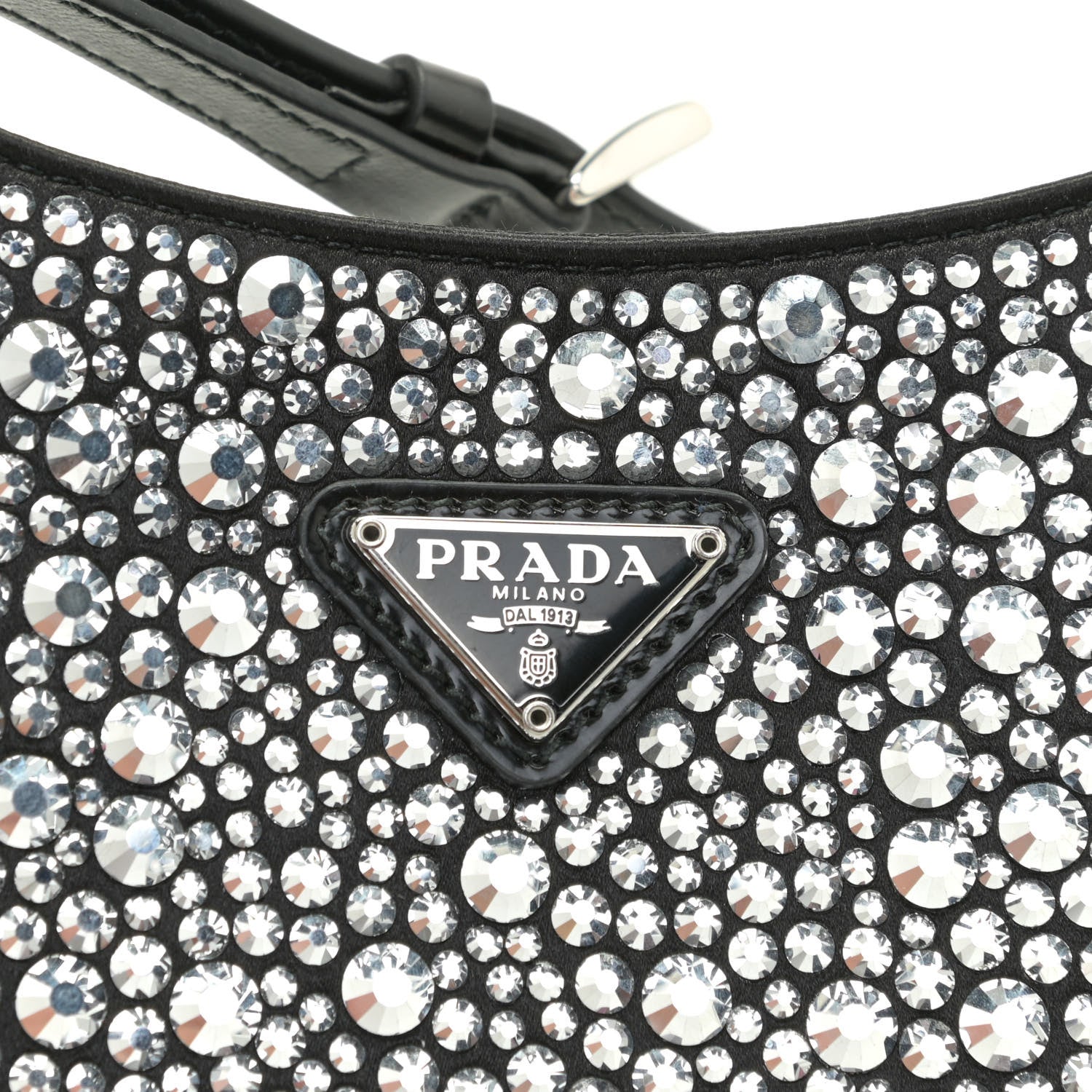 Prada Satin Crystal Cleo Adjustable Strap Shoulder Bag Metal 8 of 9