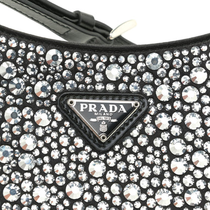 Prada Satin Crystal Cleo Adjustable Strap Shoulder Bag Metal 8 of 9