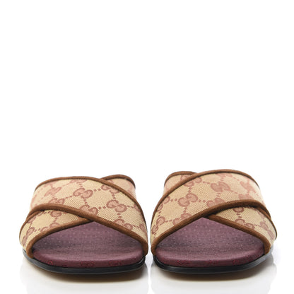 Gucci GG Monogram Suede Womens Criss Cross Slide Sandals 35.5 Beige Ruggine Cuir 2 of 8