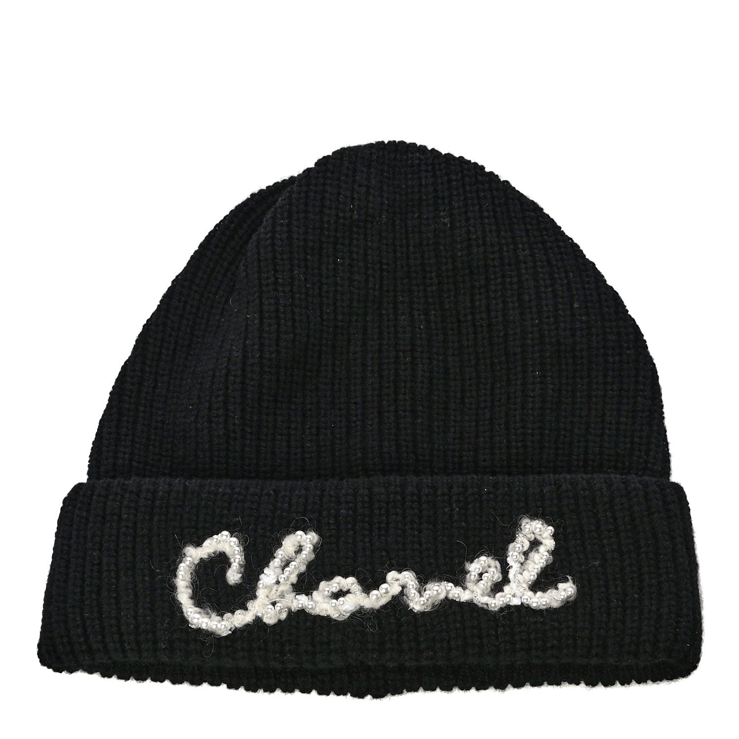 Chanel Cashmere Logo Beanie Hat Black White 1 of 7