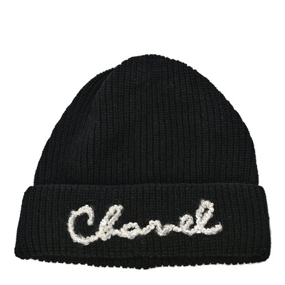 Chanel Cashmere Logo Beanie Hat Black White 1 of 7