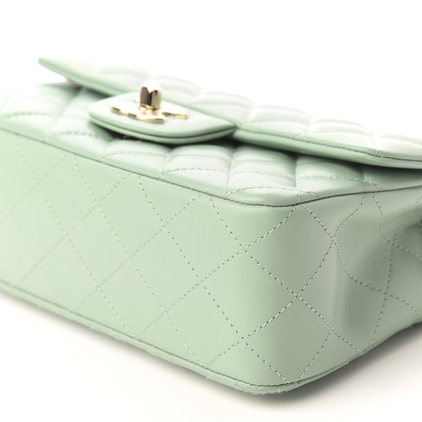 Lambskin Quilted Mini Rectangular Flap Light Green