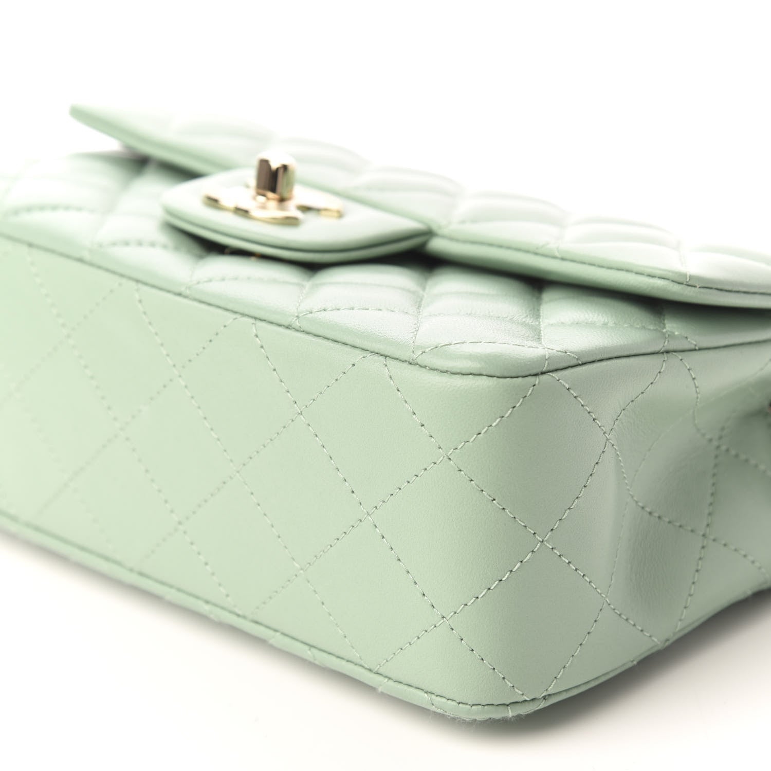 Chanel Lambskin Quilted Mini Rectangular Flap Light Green 7 of 9