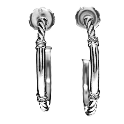 David Yurman Sterling Silver Diamond Metro Hoop Earrings 1 of 4