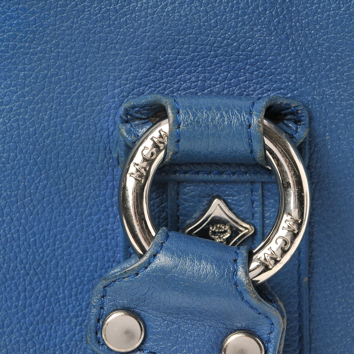 MCM Calfskin Studded Tote Bag Blue 10 of 24