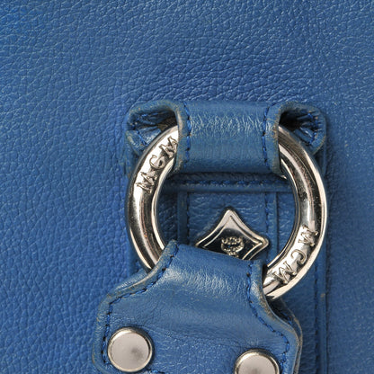 MCM Calfskin Studded Tote Bag Blue 10 of 24