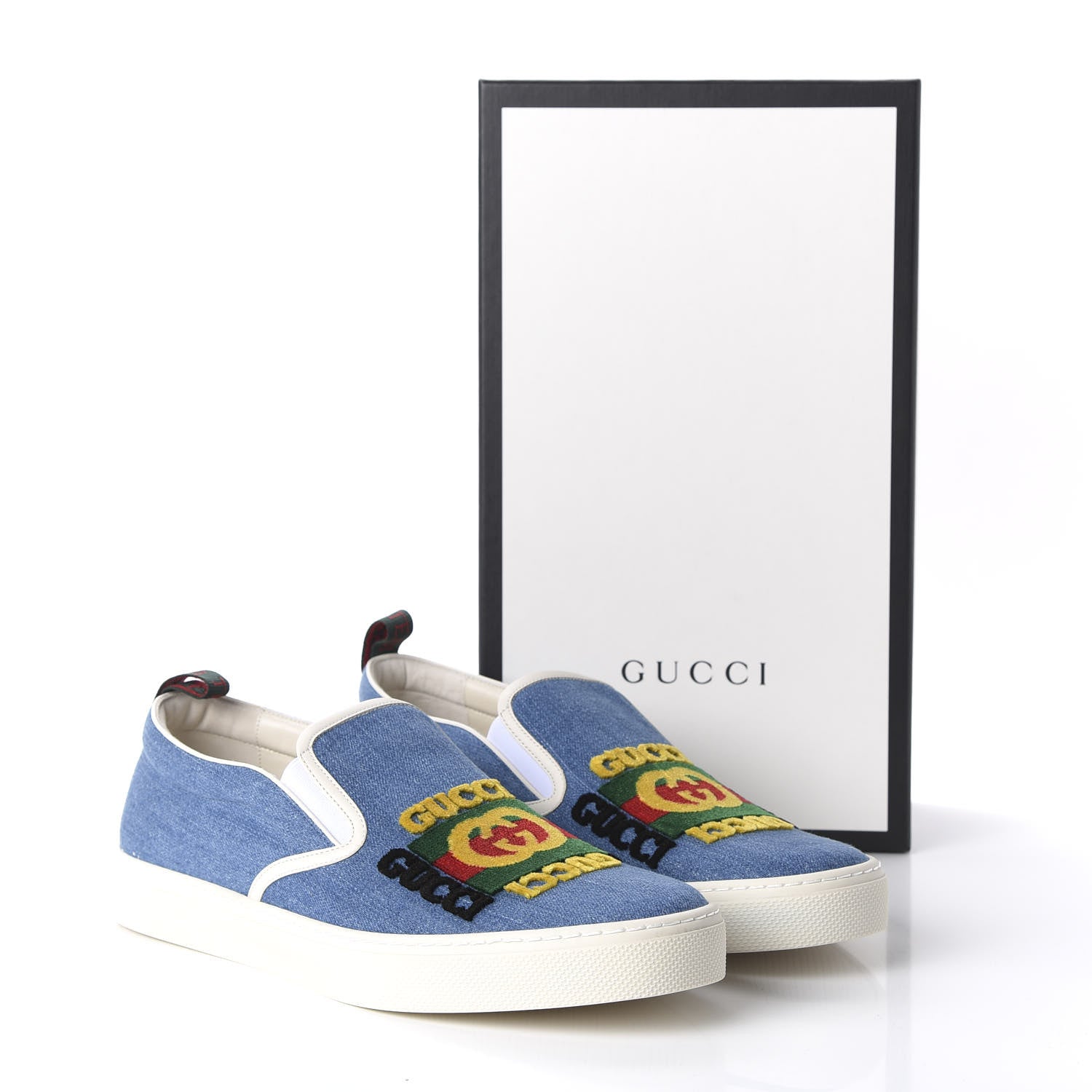 Gucci Kura Denim Logo Embroidered Mens Slip On Sneakers 12 Blue 9 of 9