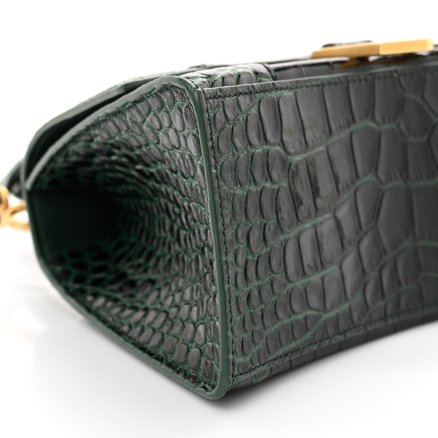 Balenciaga Shiny Calfskin Crocodile Embossed Small Hourglass Top Handle Bag Forest Green 9 of 12