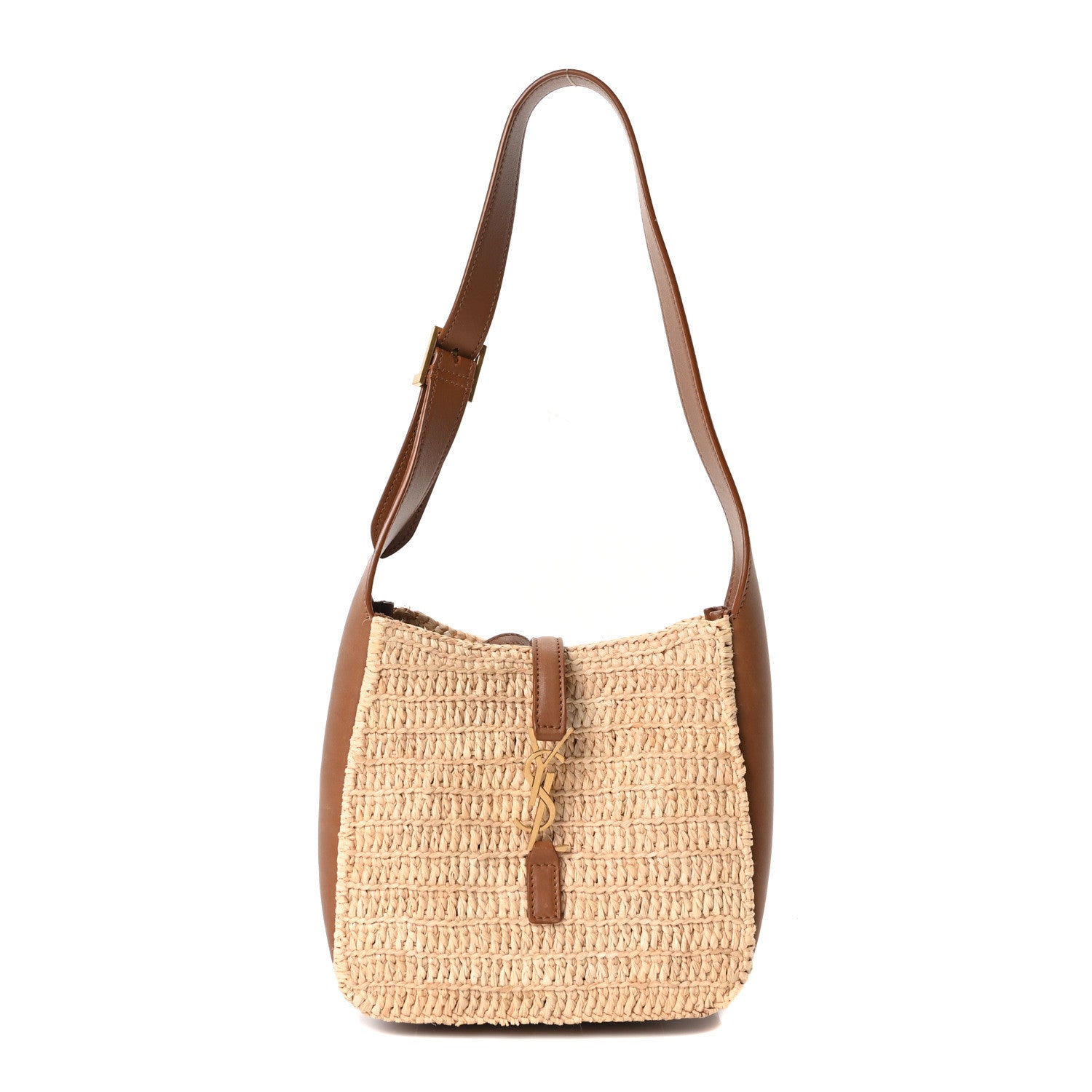 Saint Laurent Raffia Calfskin Le 5 A 7 Baby Hobo  Natural Brick 1 of 12