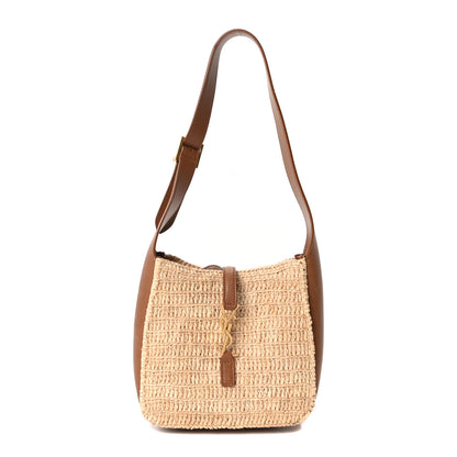 Saint Laurent Raffia Calfskin Le 5 A 7 Baby Hobo  Natural Brick 1 of 12
