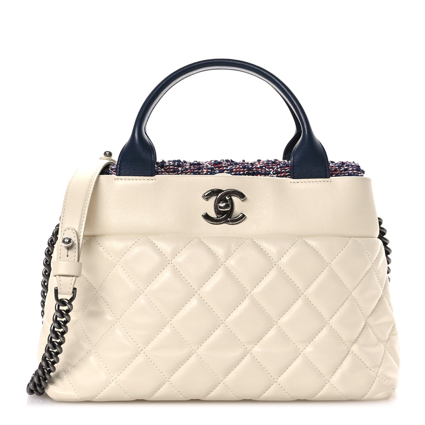 Calfskin Tweed Quilted Small Tote White Multicolor