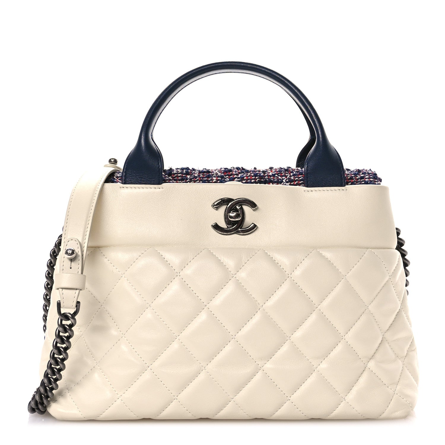 Chanel Calfskin Tweed Quilted Small Tote White Multicolor 1 of 10