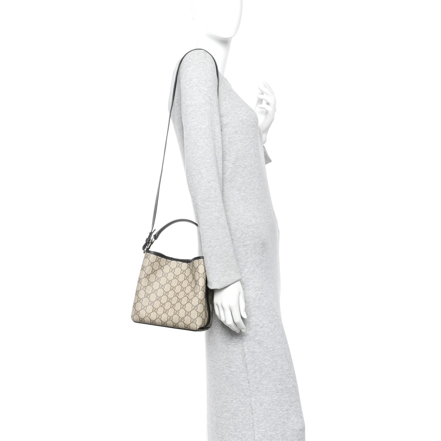 GG Supreme Monogram Emblem Mini Bucket Bag Beige Black