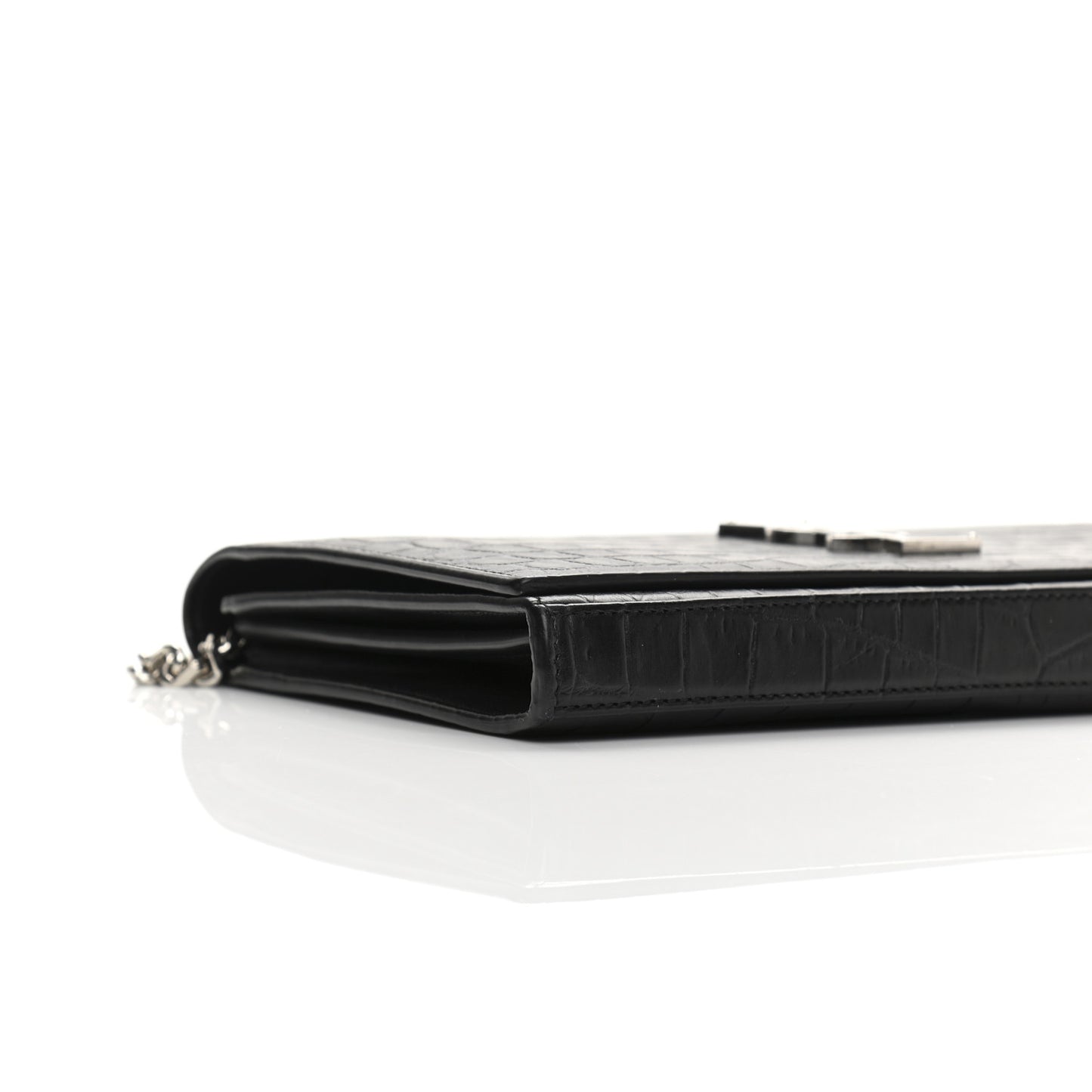 Calfskin Crocodile Embossed Monogram Chain Wallet Black