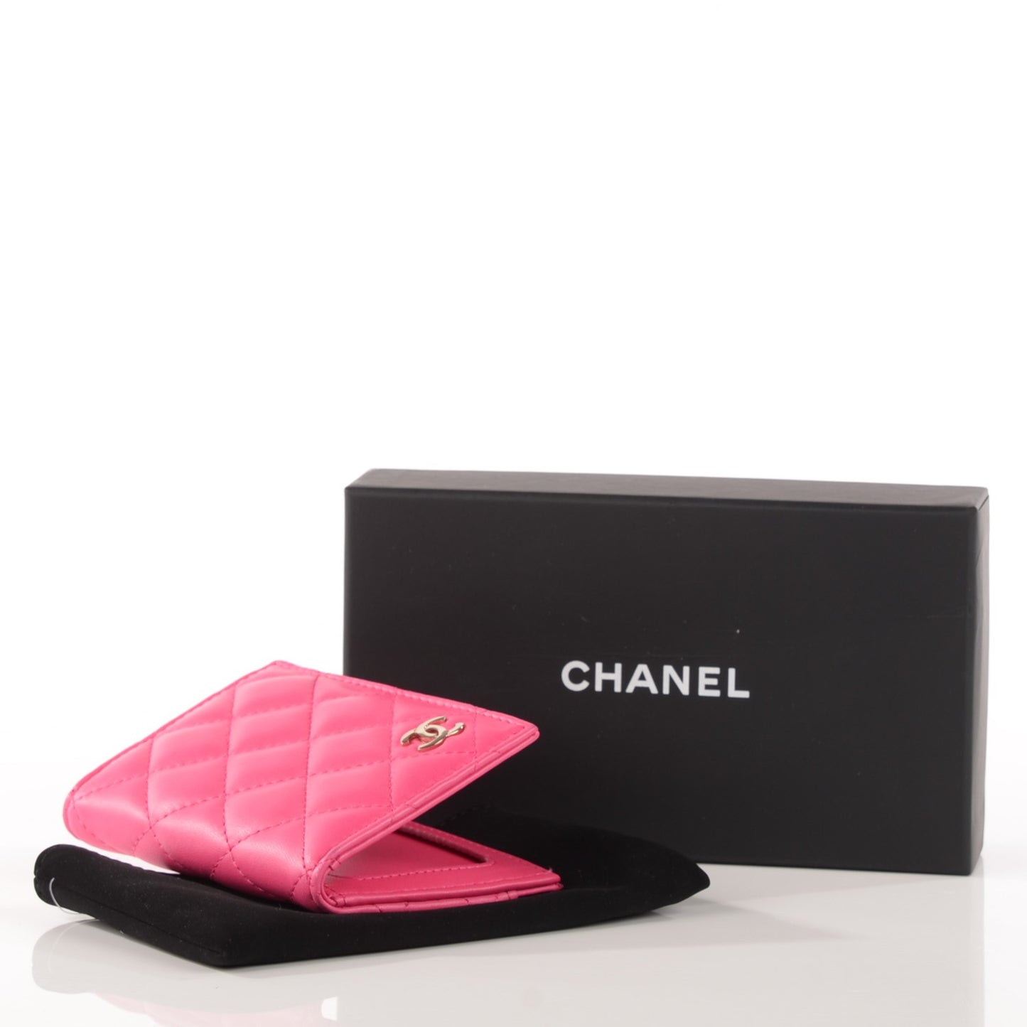 Lambskin Quilted CC Card Holder Fuchsia