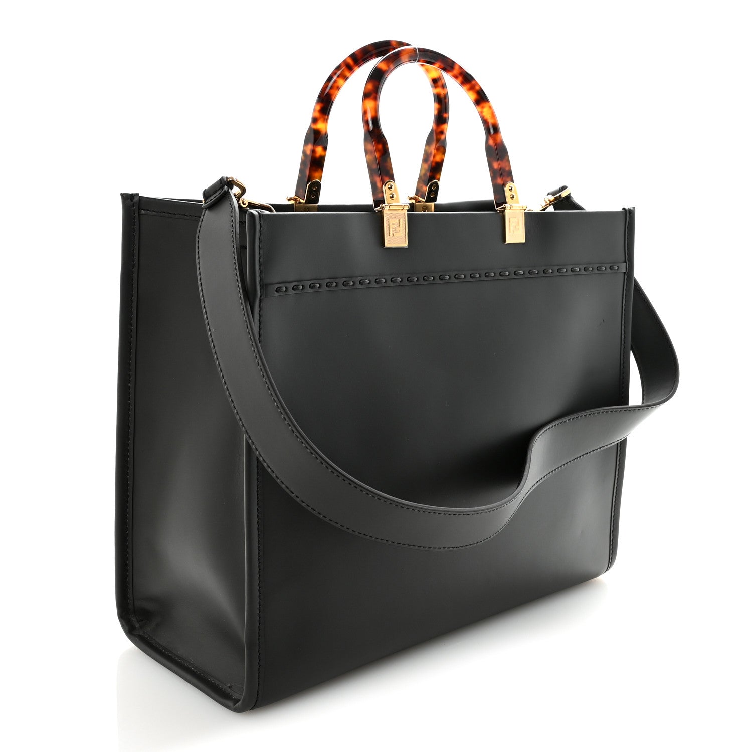 Fendi Vitello King Plexiglass Elaphe Snakeskin Print Logo Medium Fendi Sunshine Shopper Tote Dark Asphalt 3 of 9
