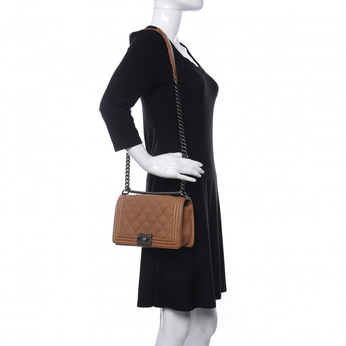 Calfskin Quilted Double Stitch Medium Boy Flap Camel