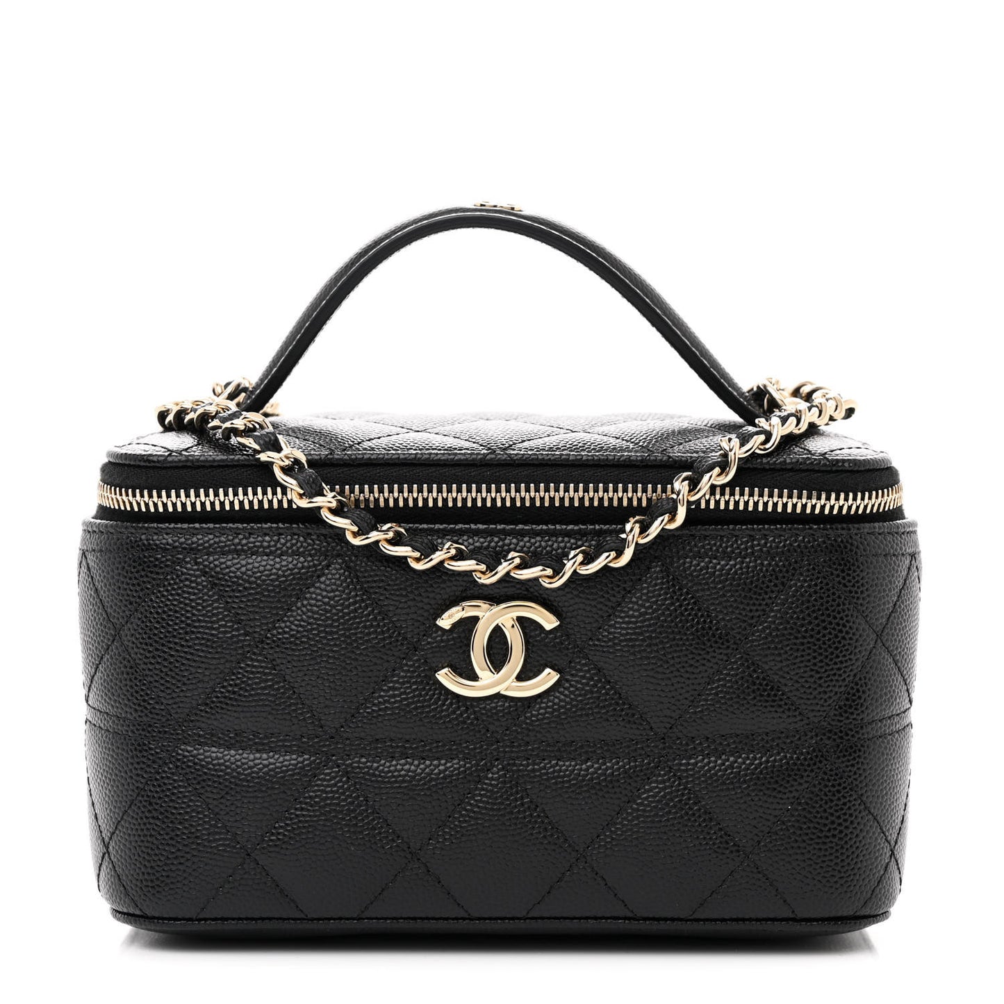 Caviar Quilted Trendy Handle Mini Vanity Black