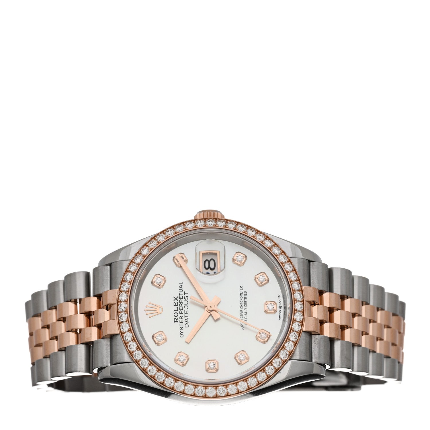 Rolex Stainless Steel 18K Everose Gold Diamond Bezel Mother of Pearl 36mm Oyster Perpetual Datejust Watch 126281RBR 2 of 4