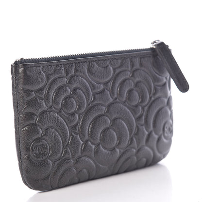 Chanel Goatskin Camellia Embossed Cosmetic Pouch Anthracite 3 of 8