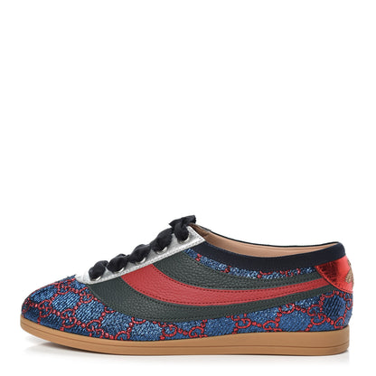 Gucci Lurex Calfskin Web GG Monogram Womens Falacer Sneakers 35.5 Iridescent Blue Iridescent Red Silver 1 of 9