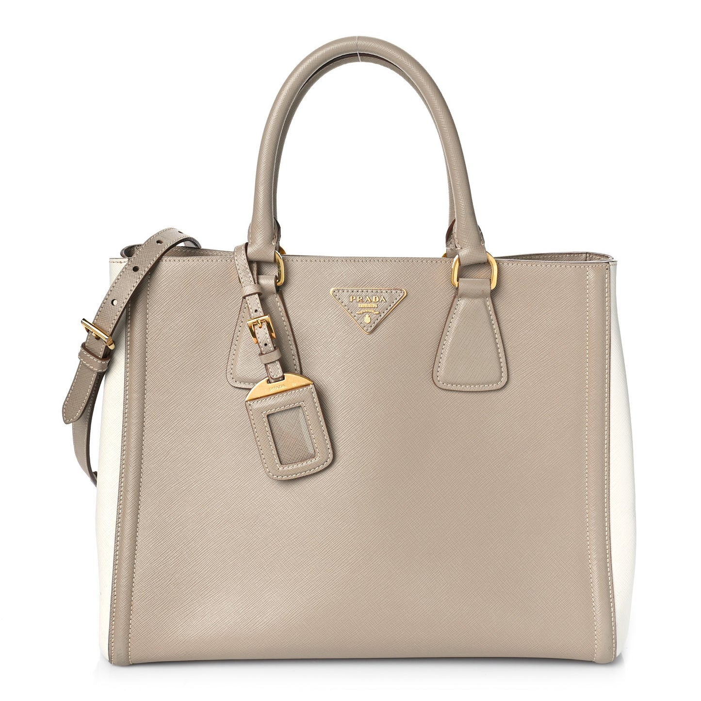 Saffiano Lux Medium Bi-Color Tote Visone Talco