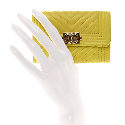 Chanel Lambskin Chevron Quilted Boy Flap Card Holder Yellow 2 of 10