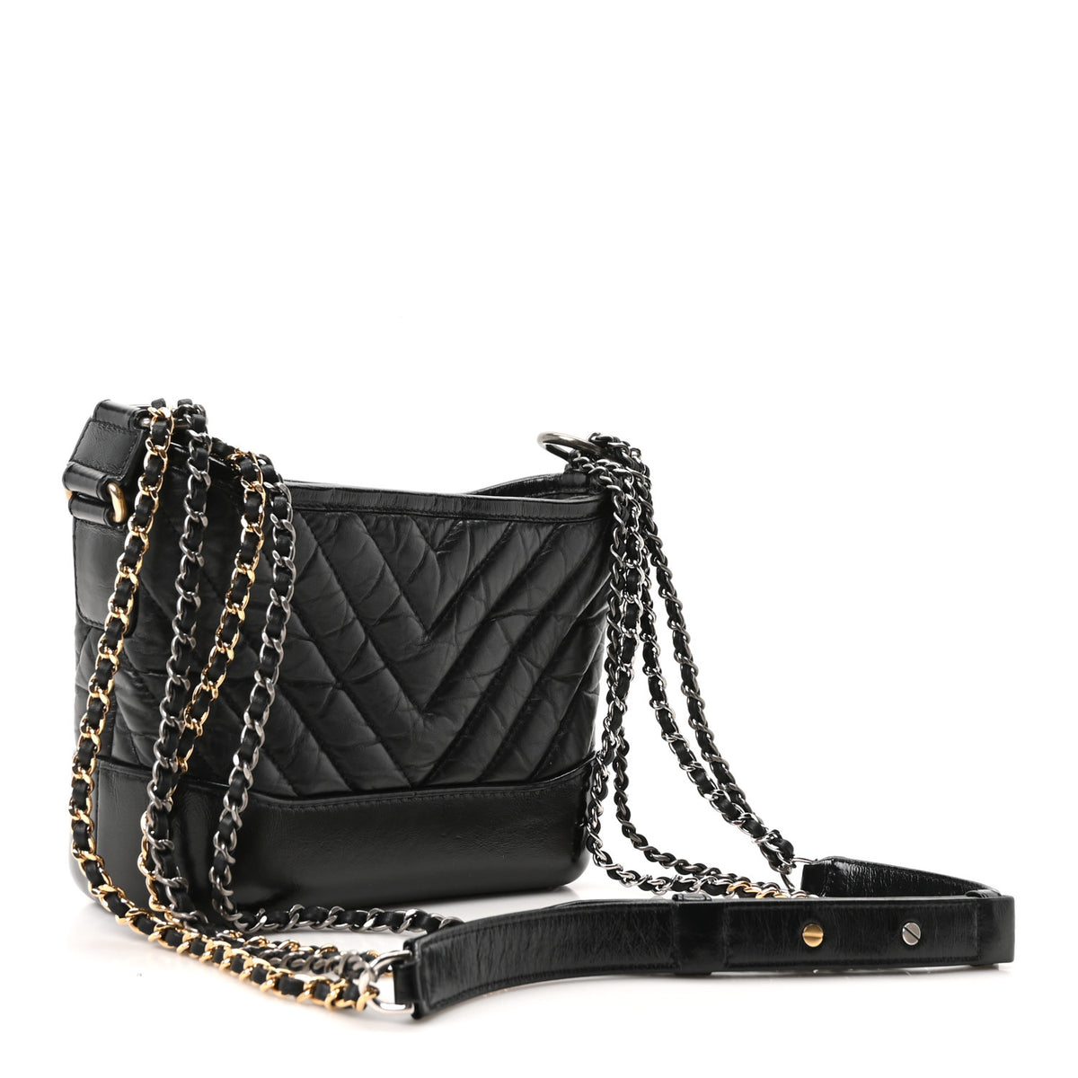 Aged Calfskin Chevron Quilted Small Gabrielle Hobo Black