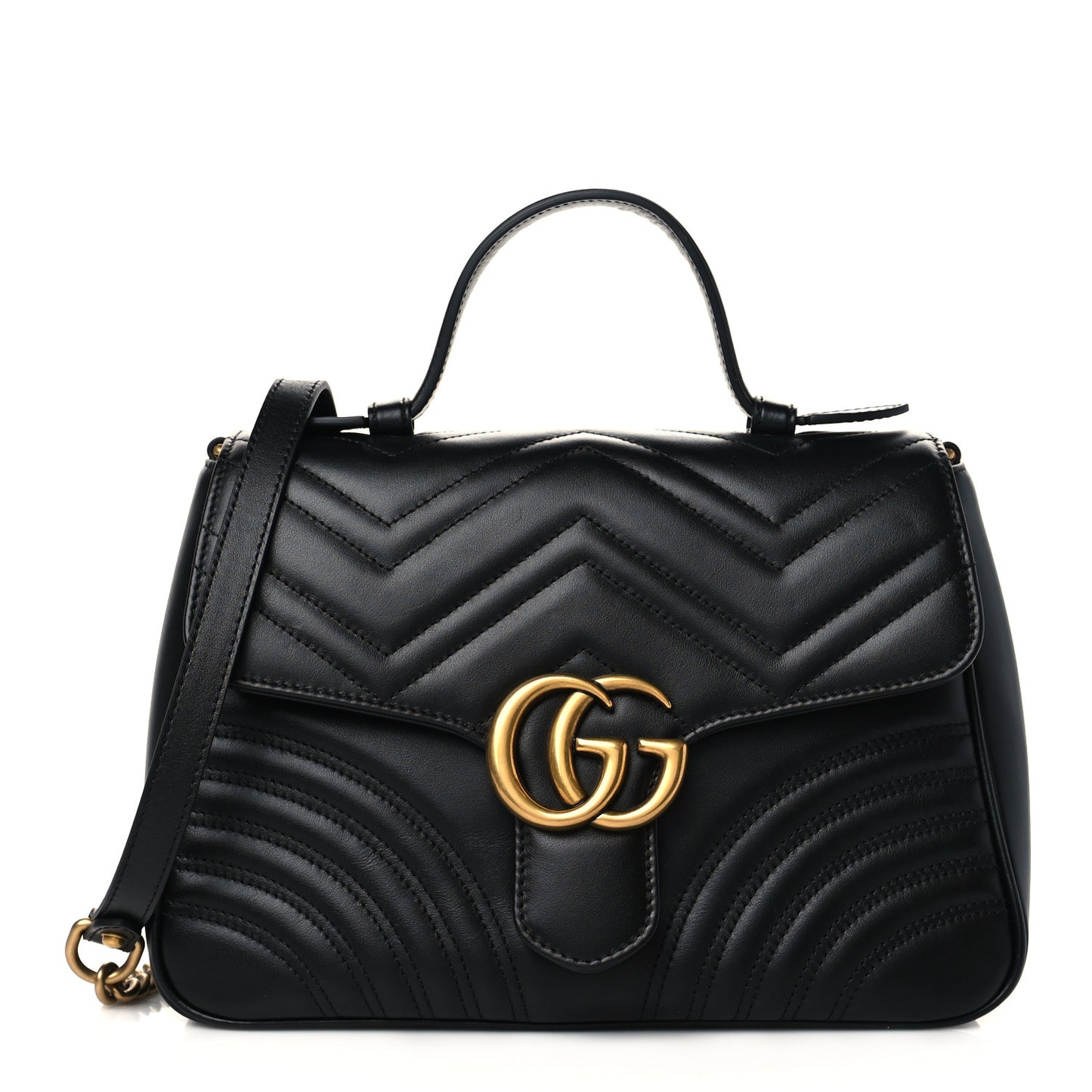 Calfskin Matelasse Small GG Marmont Top Handle Shoulder Bag Black