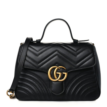 Gucci Calfskin Matelasse Small GG Marmont Top Handle Shoulder Bag Black 1 of 7