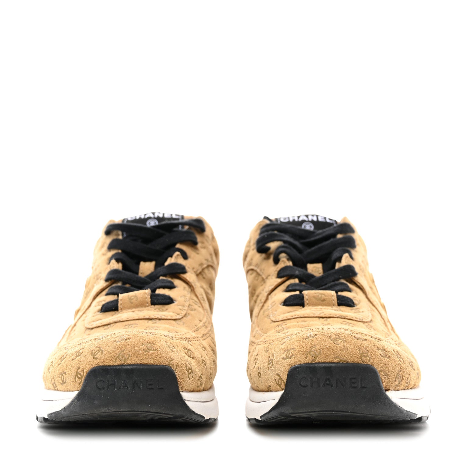 Chanel Nylon Suede Calfskin Printed CC Sneakers 42 Beige 2 of 9