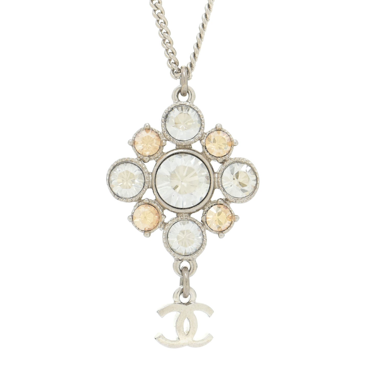 Crystal CC Drop Pendant Necklace Silver