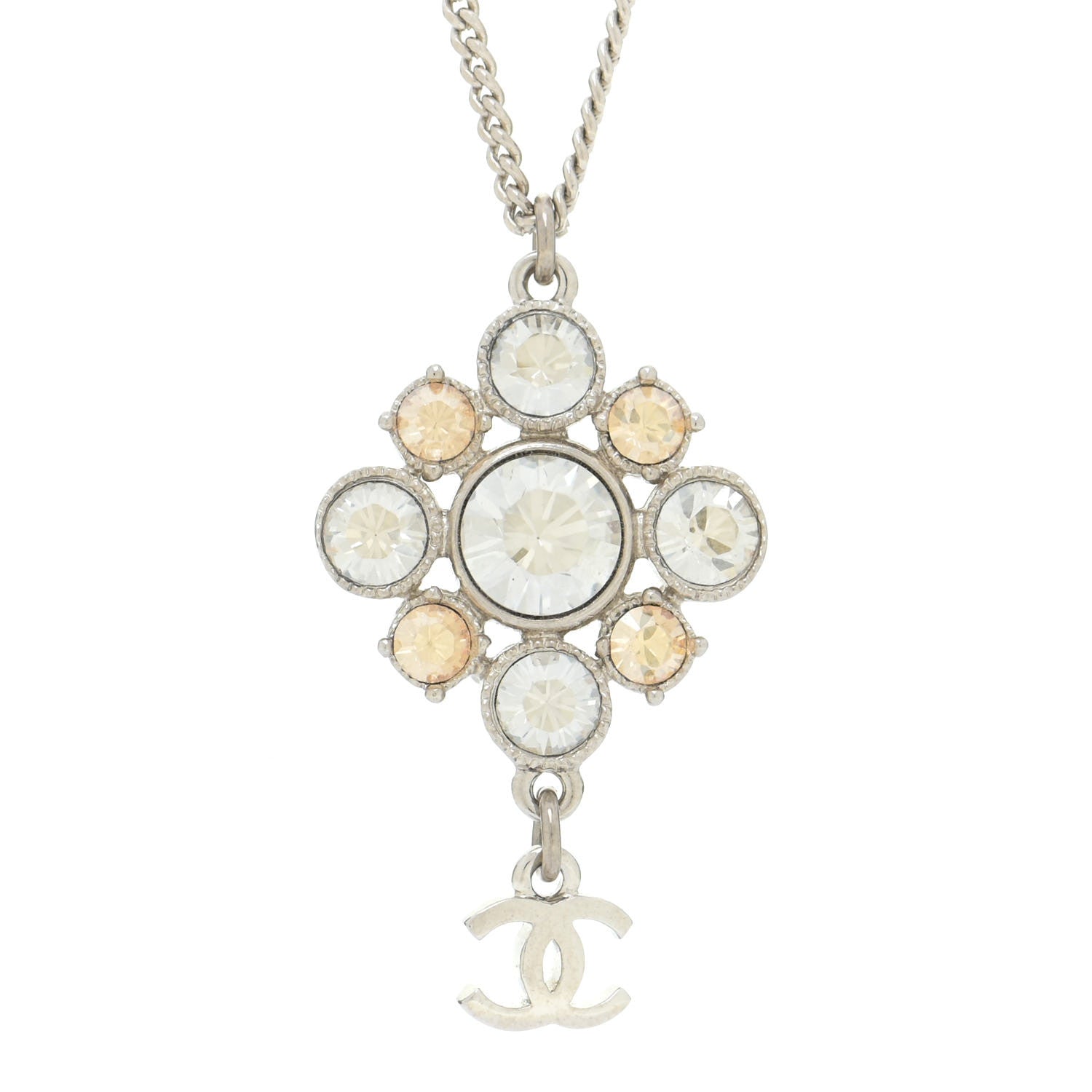 Chanel Crystal CC Drop Pendant Necklace Silver 4 of 6