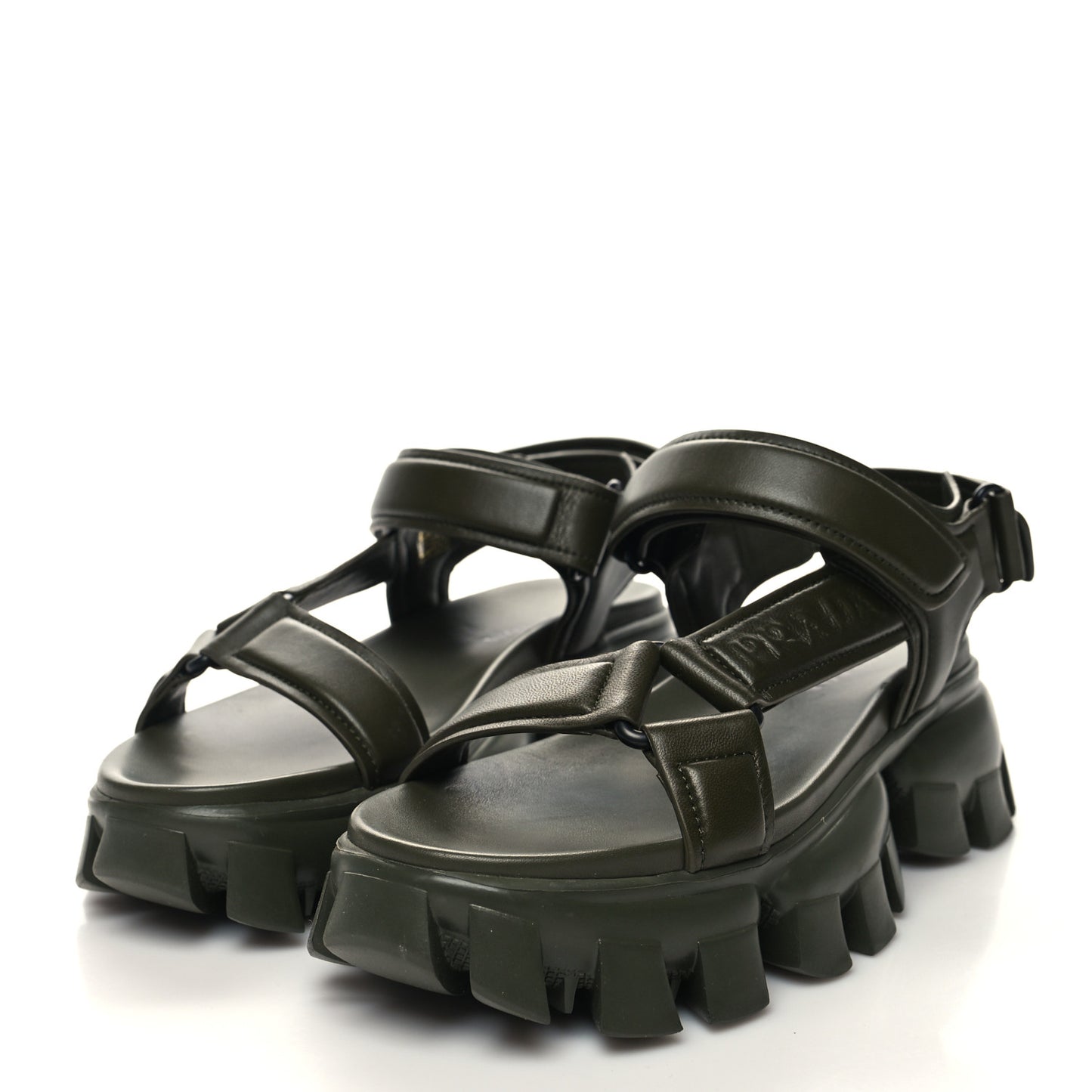 Nappa Logo Embossed Thunder Sole 50mm Sport Sandals 38.5 Militare